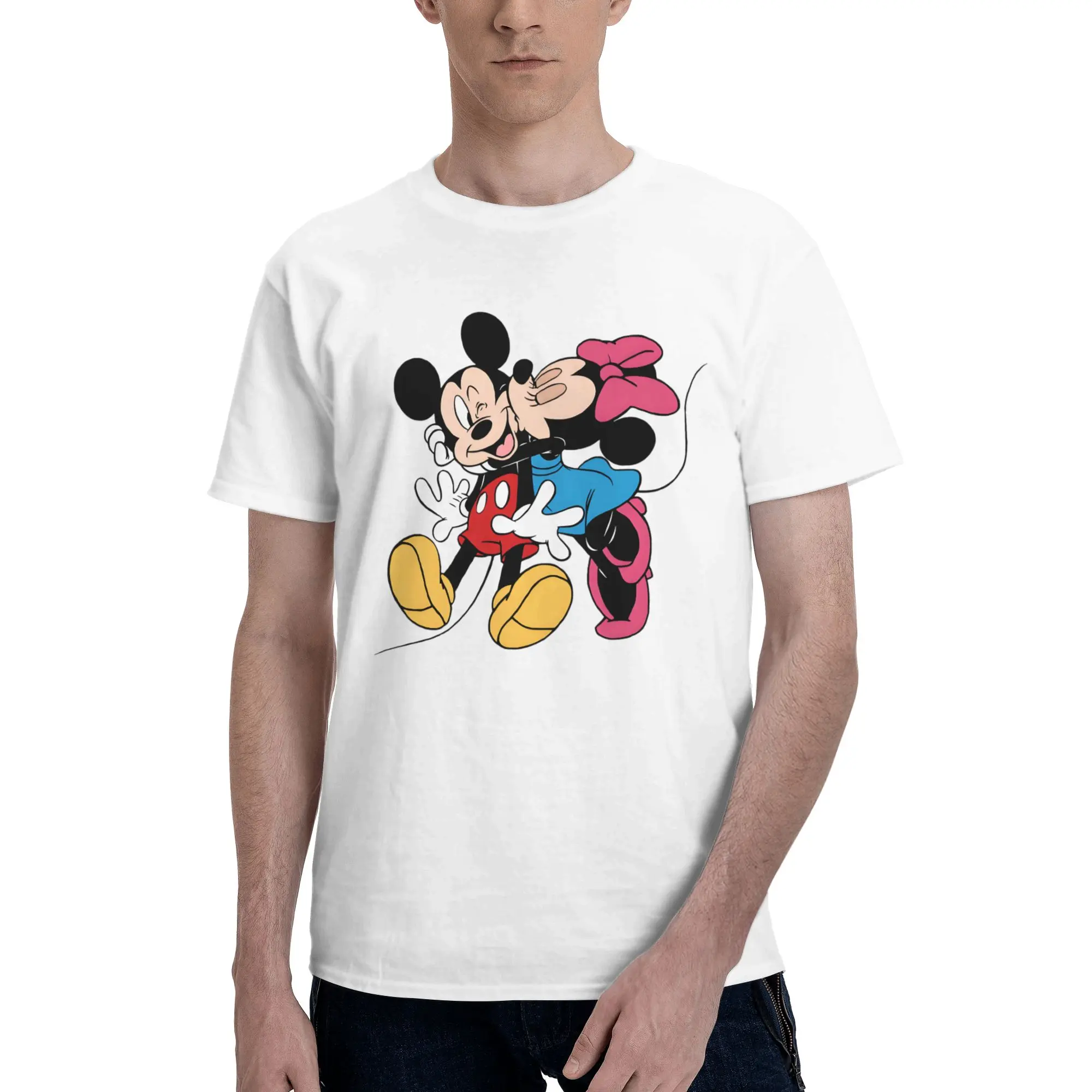 

Custom Fashion Cartoon Mickey Mouse Kiss T Shirts Men Short Sleeve Classical T-shirts Casual Tee 100% Cotton Oversized Tshirts