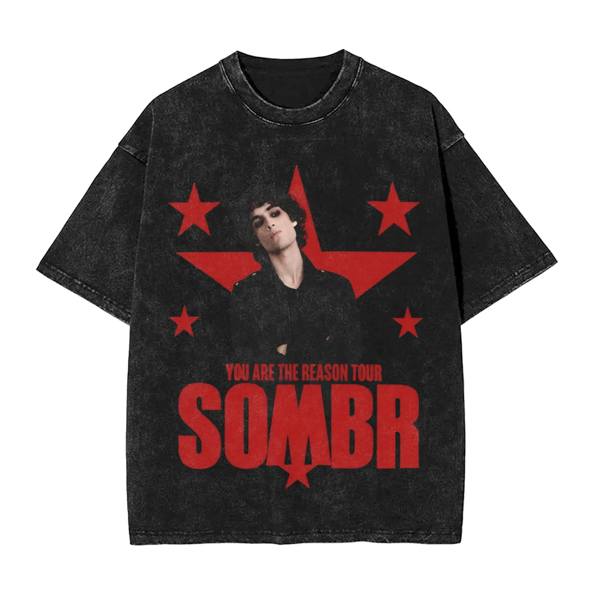 Harajuku Washed Shirt Sombr Youare The Reason World Tour 2026-2027 Outfit Vintage T-Shirts Oversize  Streetwear