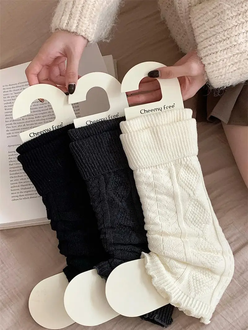 

Warm Cotton Knitted Long Tube Socks Autumn Winter Fashionable Versatile Bell Bottom Jk Long Socks Leggings Boot Covers for Women