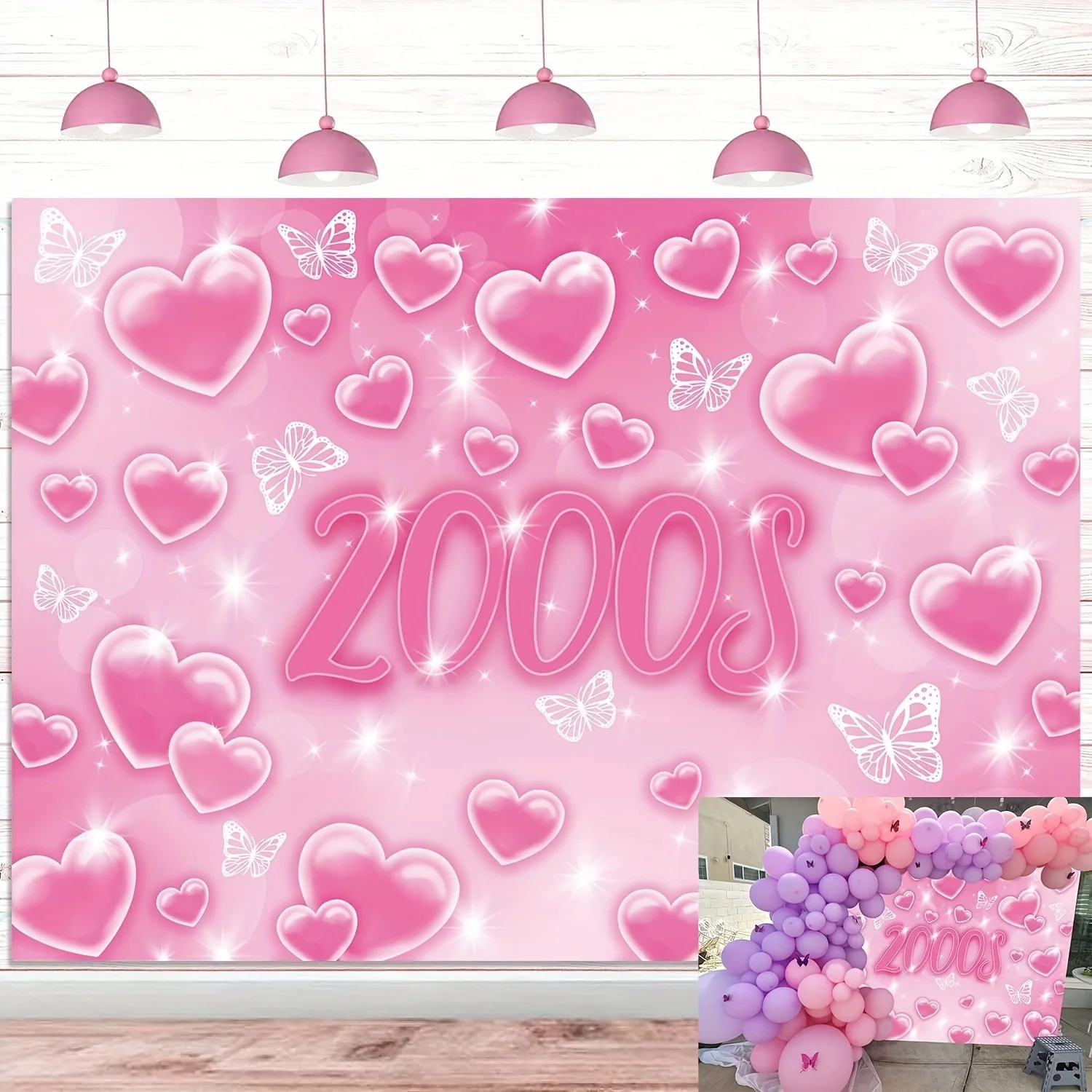Y2k Glitzer Liebe Herz & Schmetterling Foto Hintergrund-Polyester, perfekt für Mode-Partys & Wohnkultur