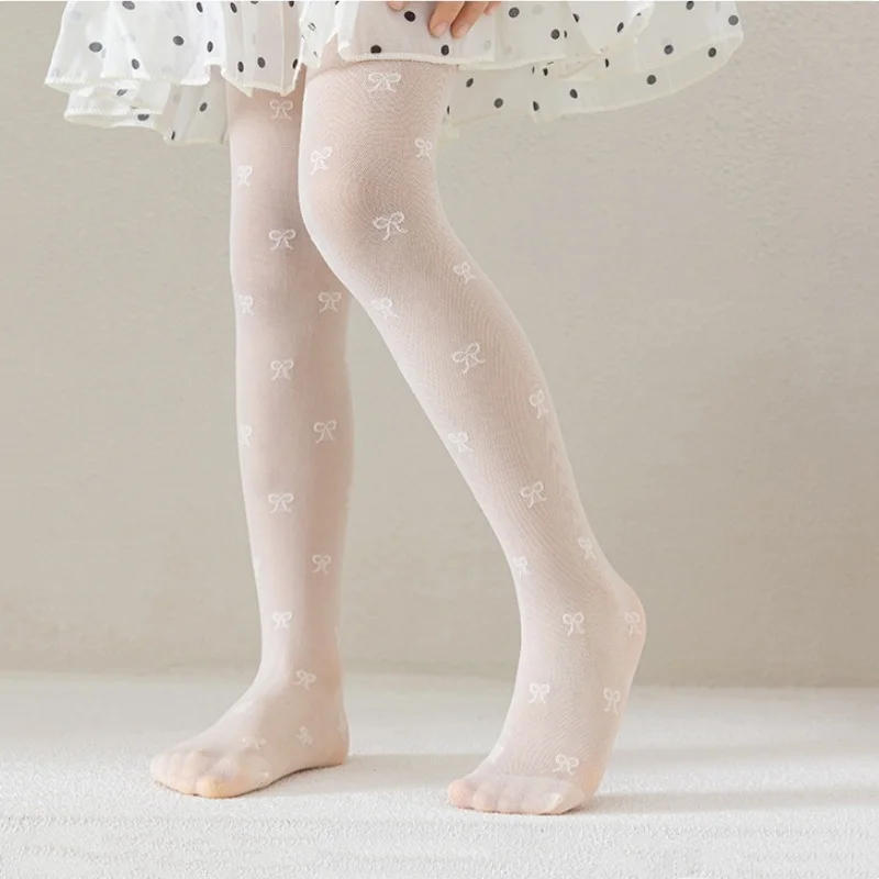Summer Kids Thin Tights Girls Fashion Bow Print Stockings Baby Mesh Breathable Princess Pantyhose Children Ballet Dance Leggings
