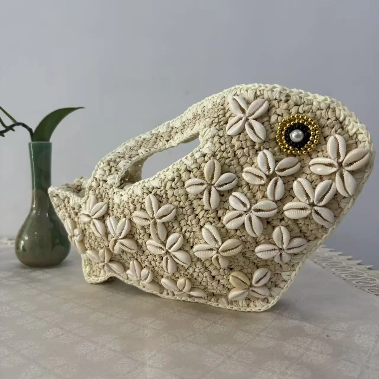 

Fish-shaped Straw Bags for Women Handbag and Purses Bohemian Shell Beach Bag NEW Mini Clutch Handmade Paper Rope Woven Bag Chic