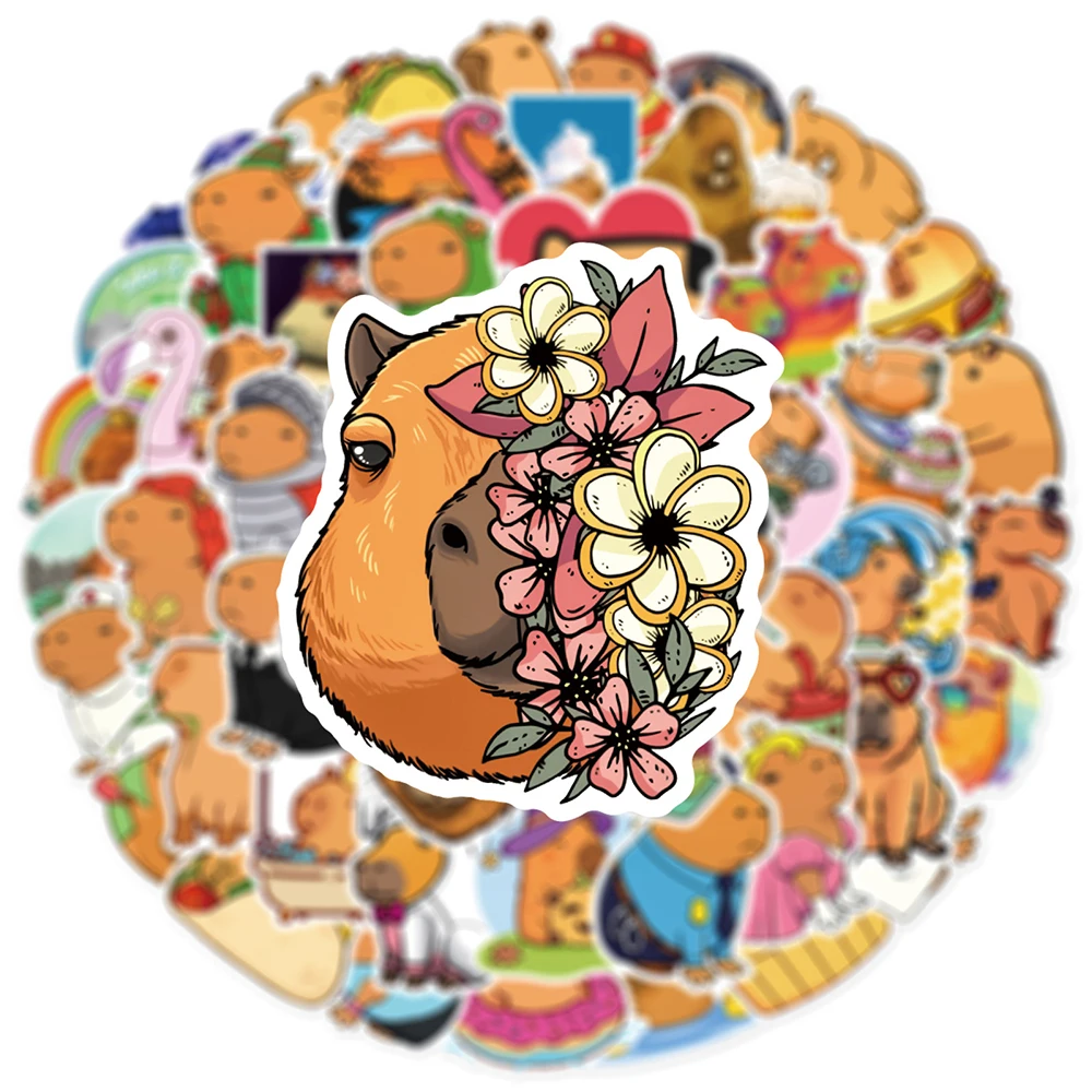10/30/50pcs Kawaii Capybara Stickers for Kids Toys Cute Animal Cartoon Decals Water Bottle Laptop Stationery Decoration Sticker
