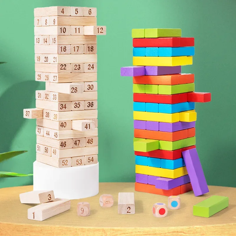 

48PCS Wooden Stack High Game Building Blocks Toy Classic Balance Brain Game Intelligence Educational Puzzle Toys for Kids Gift