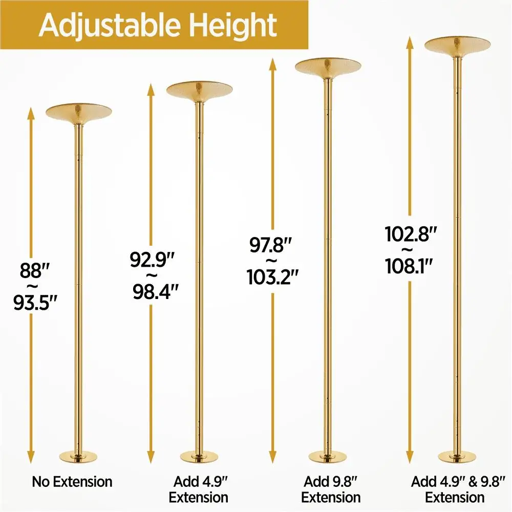 Perche de danse réglable avec leges tournantes, doré, recommandé, 7.7 '-9' H