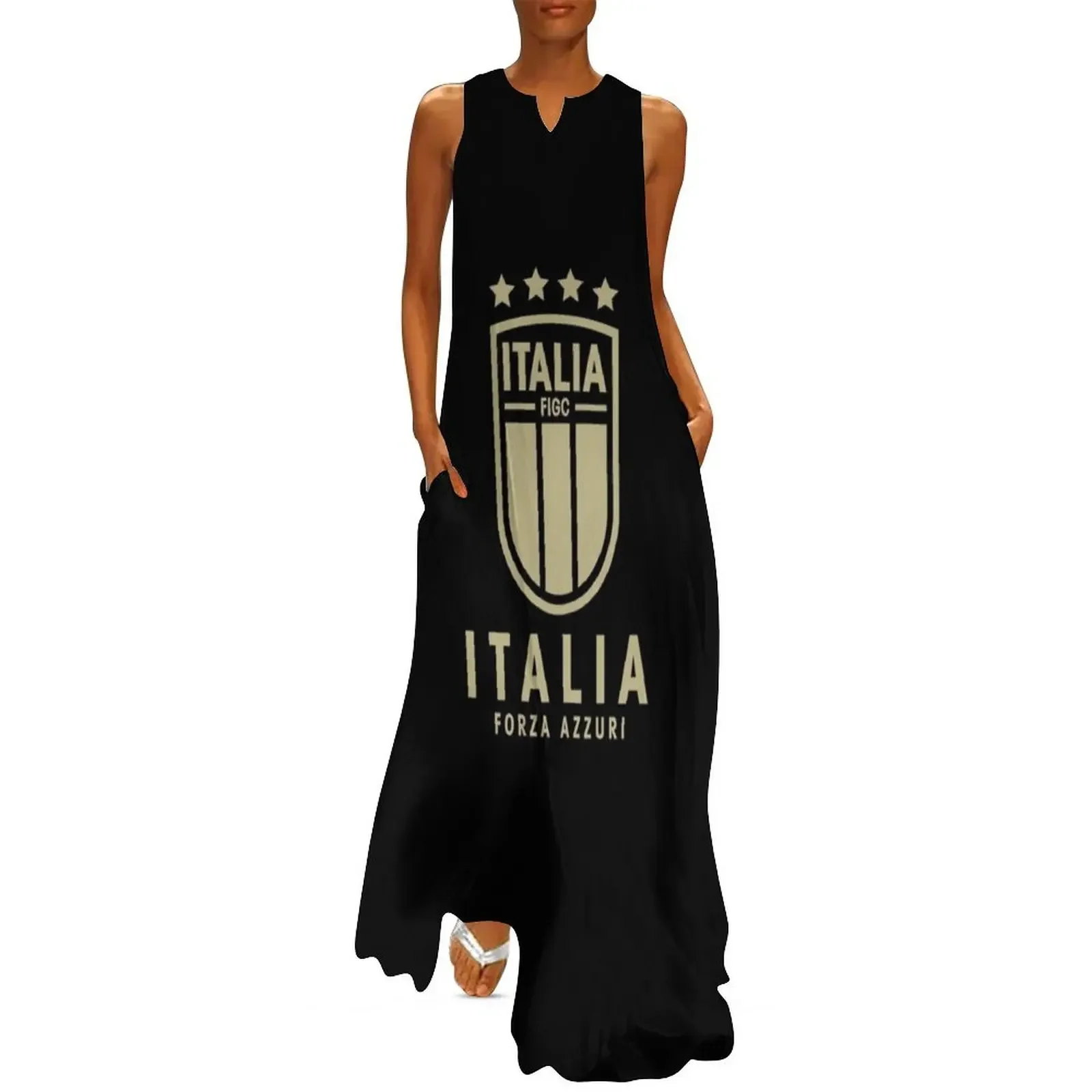 

Italia Forza Azzuri Gold Long Dress summer women's dress 2025 dresses summer woman 2025 ceremony dresses prom dresses 2025 Dress