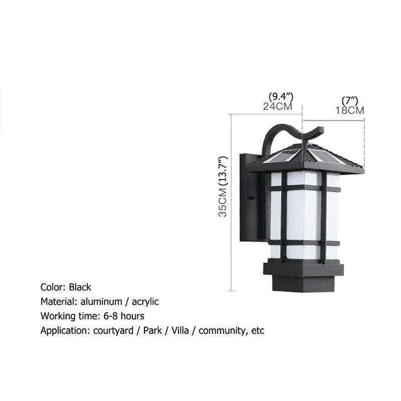 TEMOU Solar Wall Light Fixture Outdoor Modern LED Sconce Impermeável Pátio Iluminação para varanda Pátio Pátio Villa Corredor