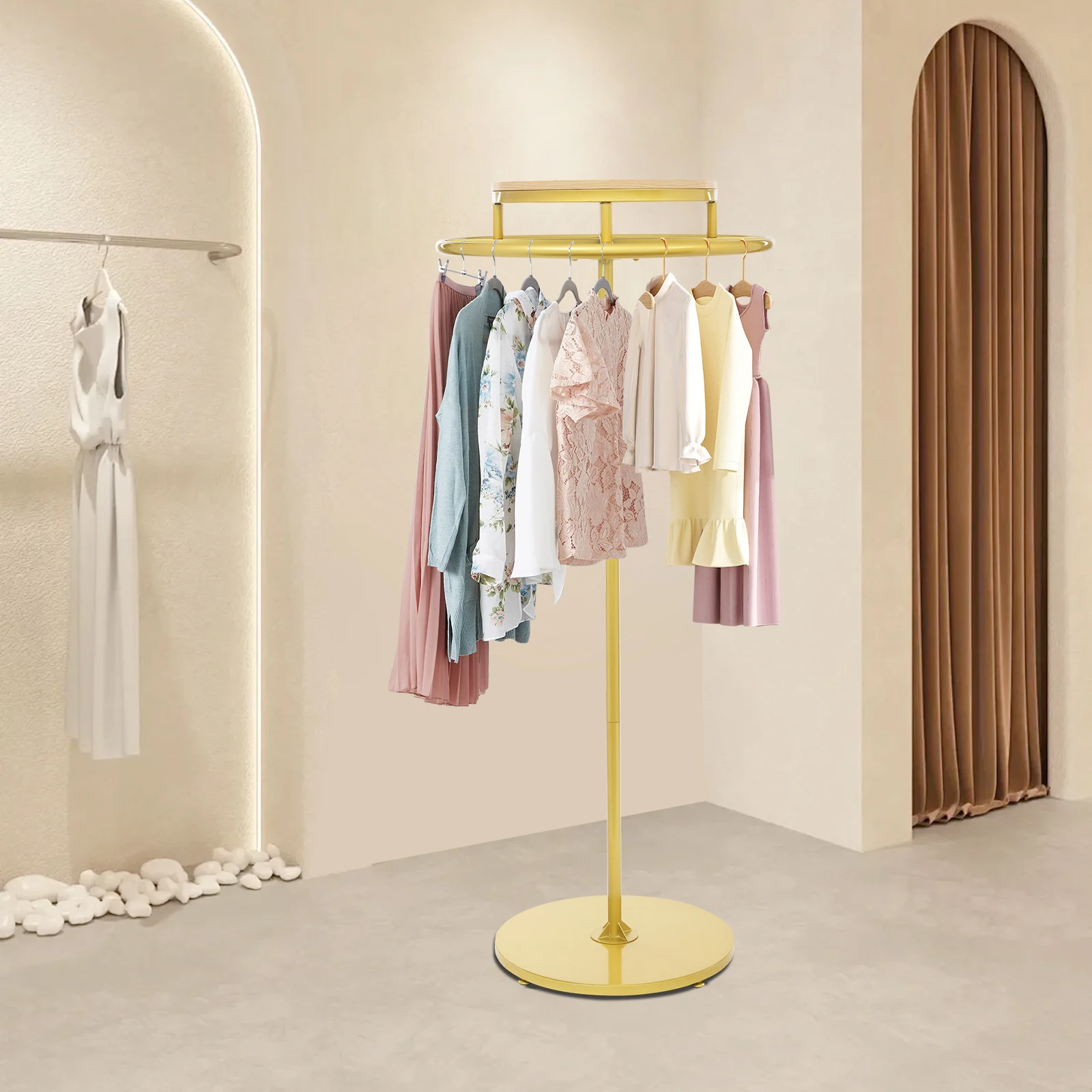

Modern Round Clothing Rack, Clothes Display Rack, Rotatable Garment Rack Gold