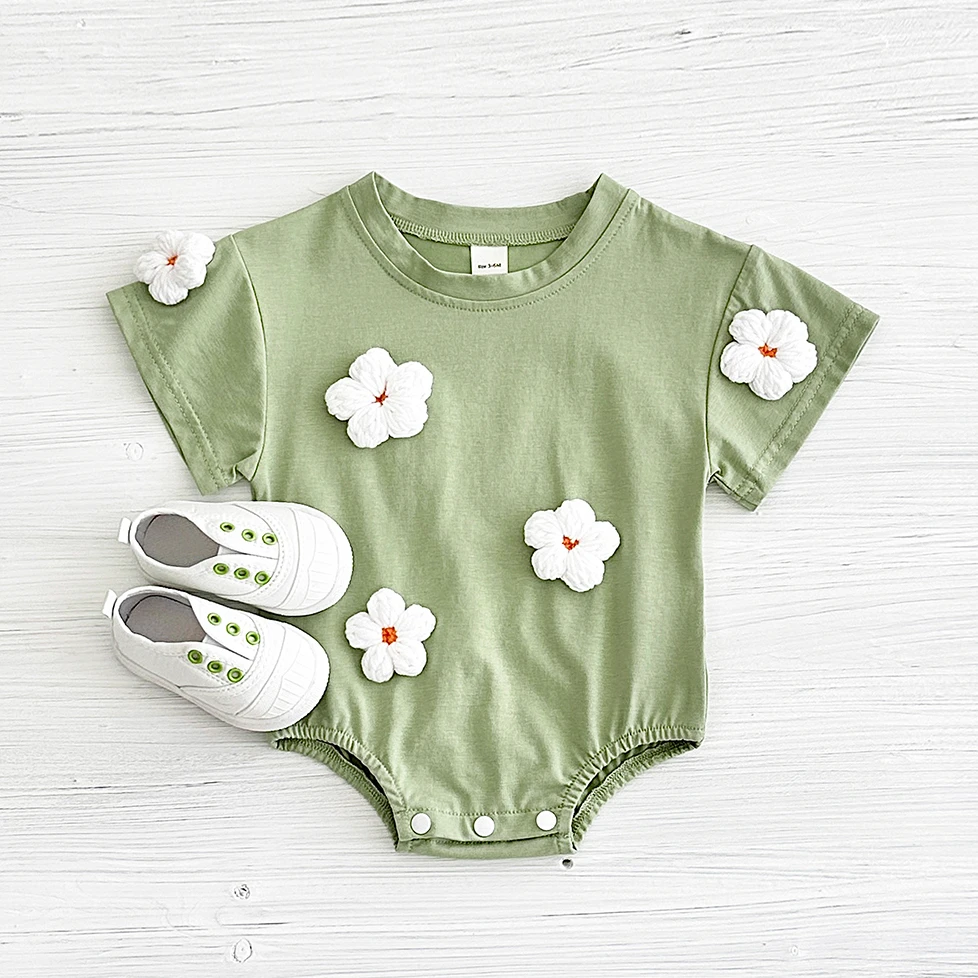 New Summer Infant Short Sleeve Romper Baby Triangle Bodysuit Clothes Baby Girl Jumpsuit Love Cloud Pattern Cartoon Boy 0-18M