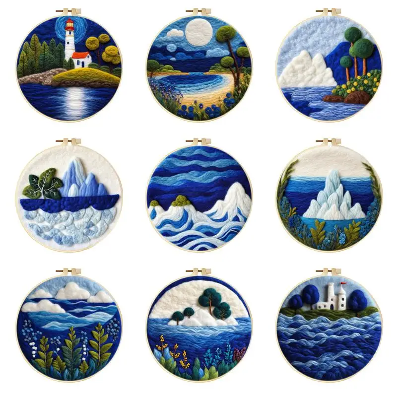 

GATYZTORY Wool Felt Painting Kit River Scenery Needle Felting Kit Needles Embroidery for Adults Needlework Crafts Decor