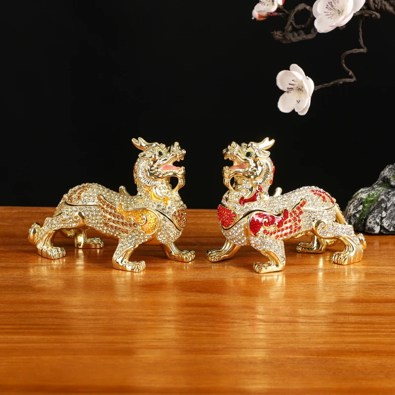 SHINNYGIFTS Feng Shui pi yao Metal Enameled Statue Wealth Prosperity Statue, Home Decoration Attract Wealth and Good Luck