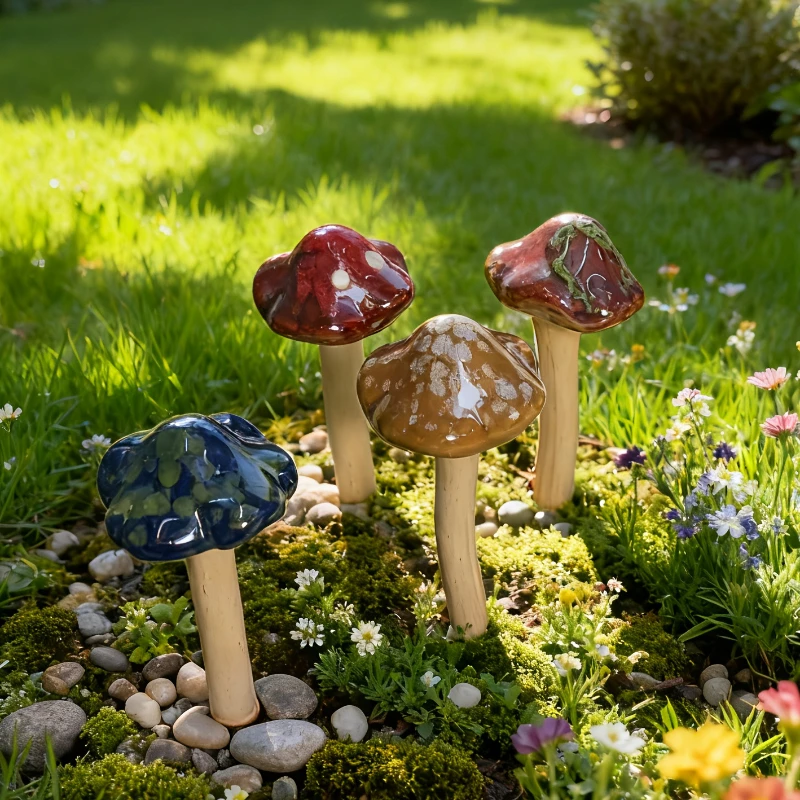 Rural ceramic imitation mushroom decorative garden accessory miniature landscape decoration potted plants courtyard decoration