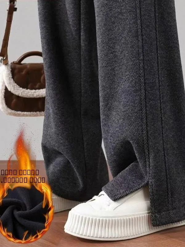 

Женские широкие брюки больших размеров на флисовой подкладке для осени и зимы, свободные, теплые, с эффектом похудения, с высокой талией, длинные прямые брюки-бананы