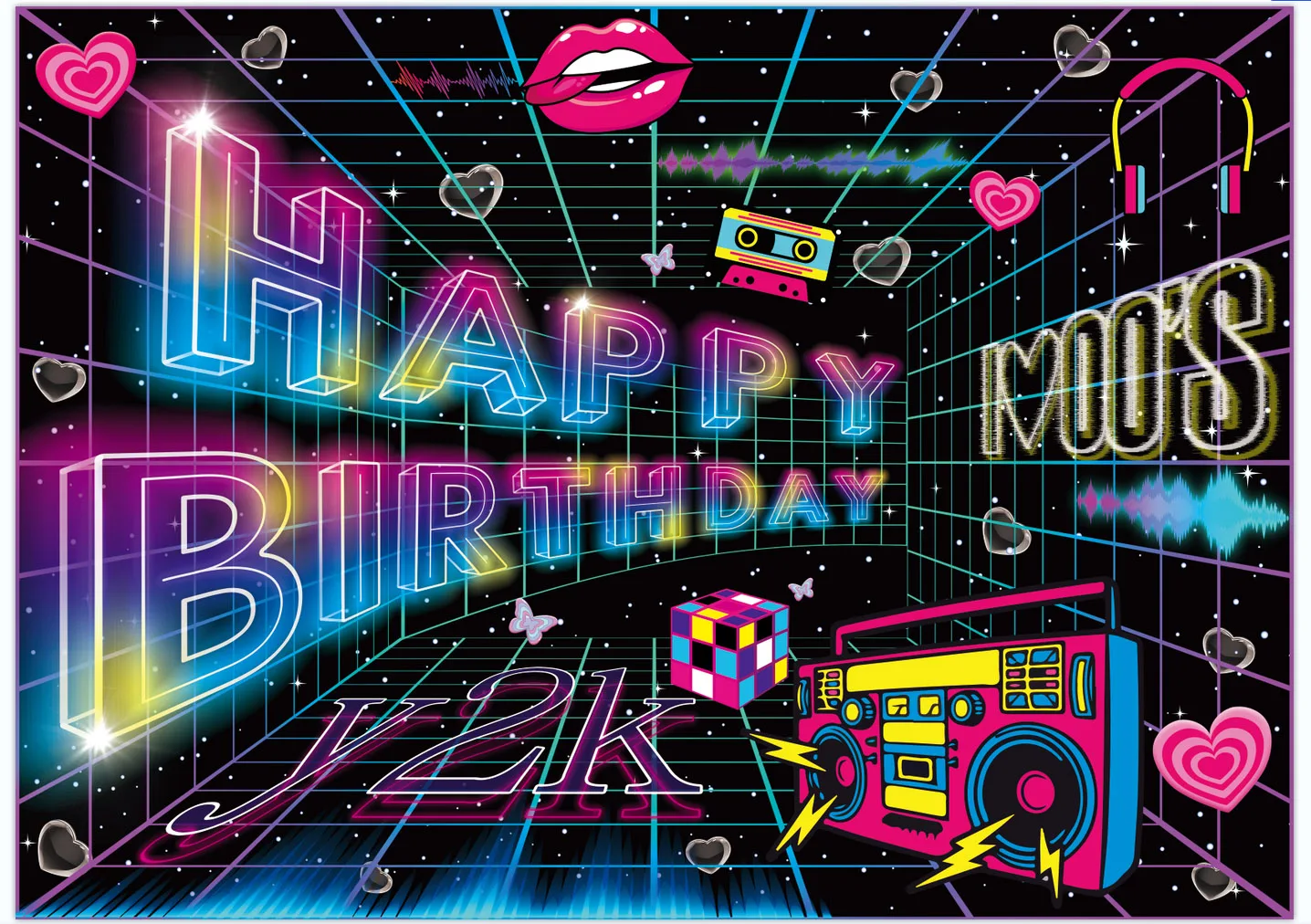 7X5FT I Love 90s Glow Graffiti Music Happy Birthday Hip Hop Party Custom Photo Studio Backdrop Background Vinyl 220cm X 150cm