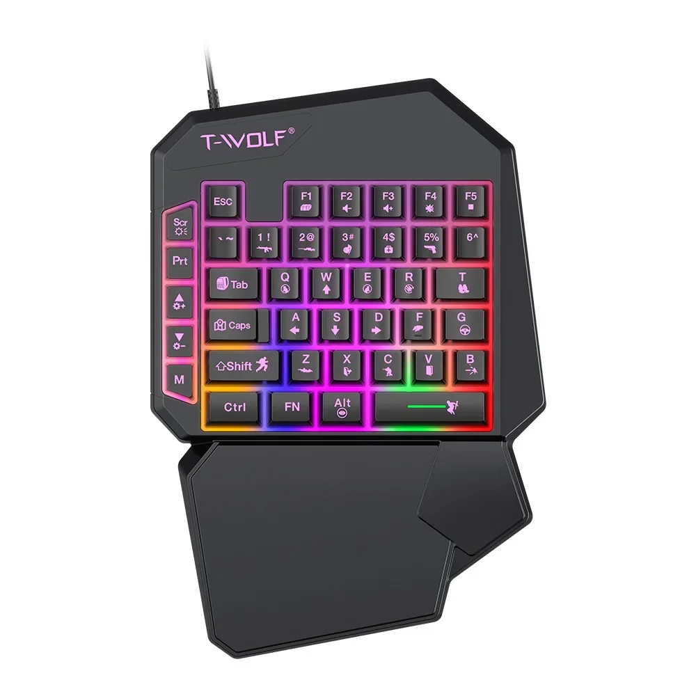 T-WOLF Tf900 One-Handed Keyboard Troon Set Mobiele Lichtgevende Game Kip Eten Mobiele Game Toetsenbord Gaming Accessoires
