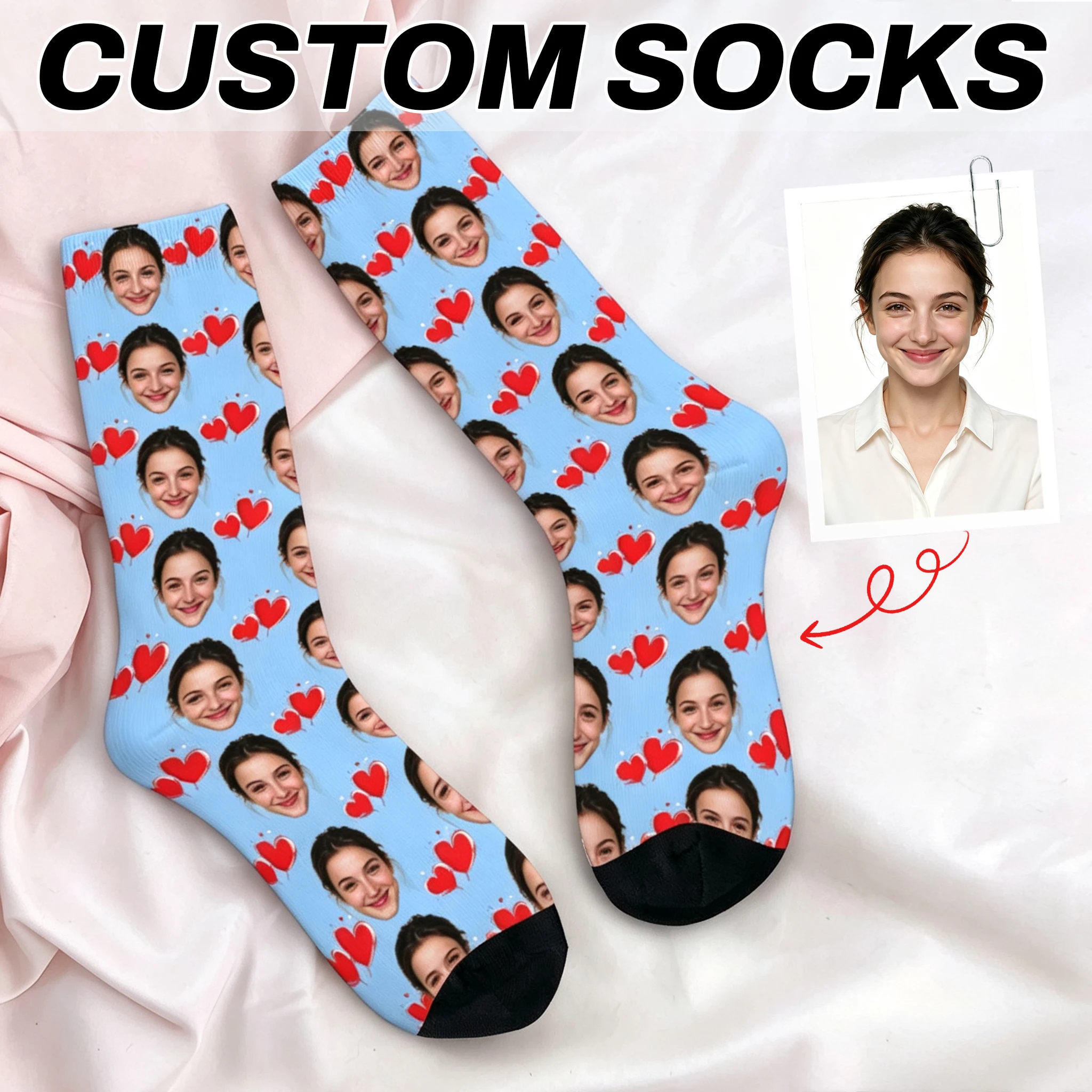Custom face pattern socks unisex personalized fun socks with face pattern custom with  Valentine's Day gift