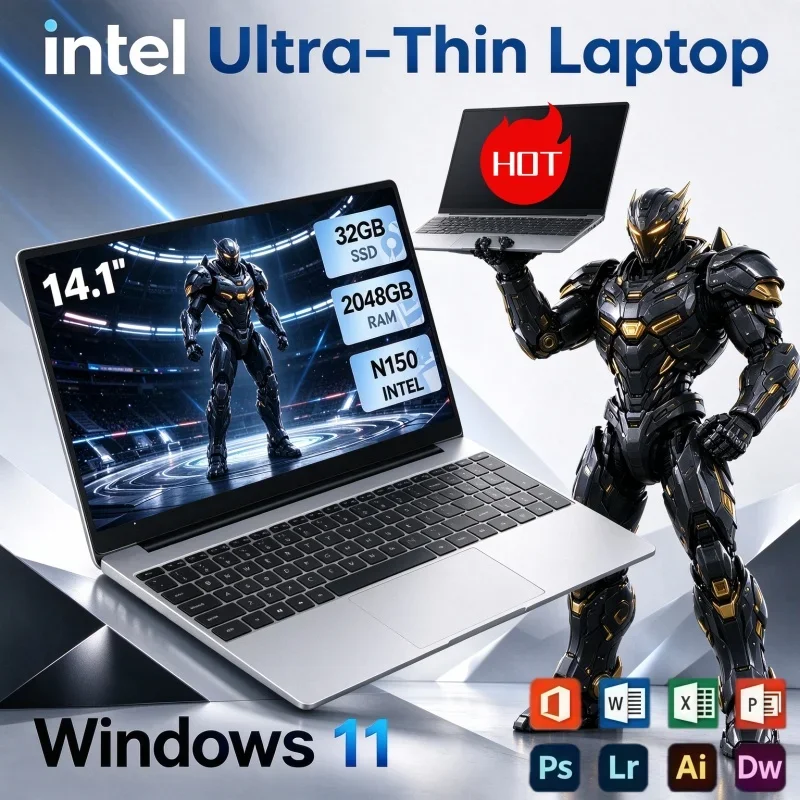Premium 14.1 Inch Laptop Windows 11 Intel N150 32GB RAM 2TB SSD Slim Notebook For Office Productivity And Personal Study
