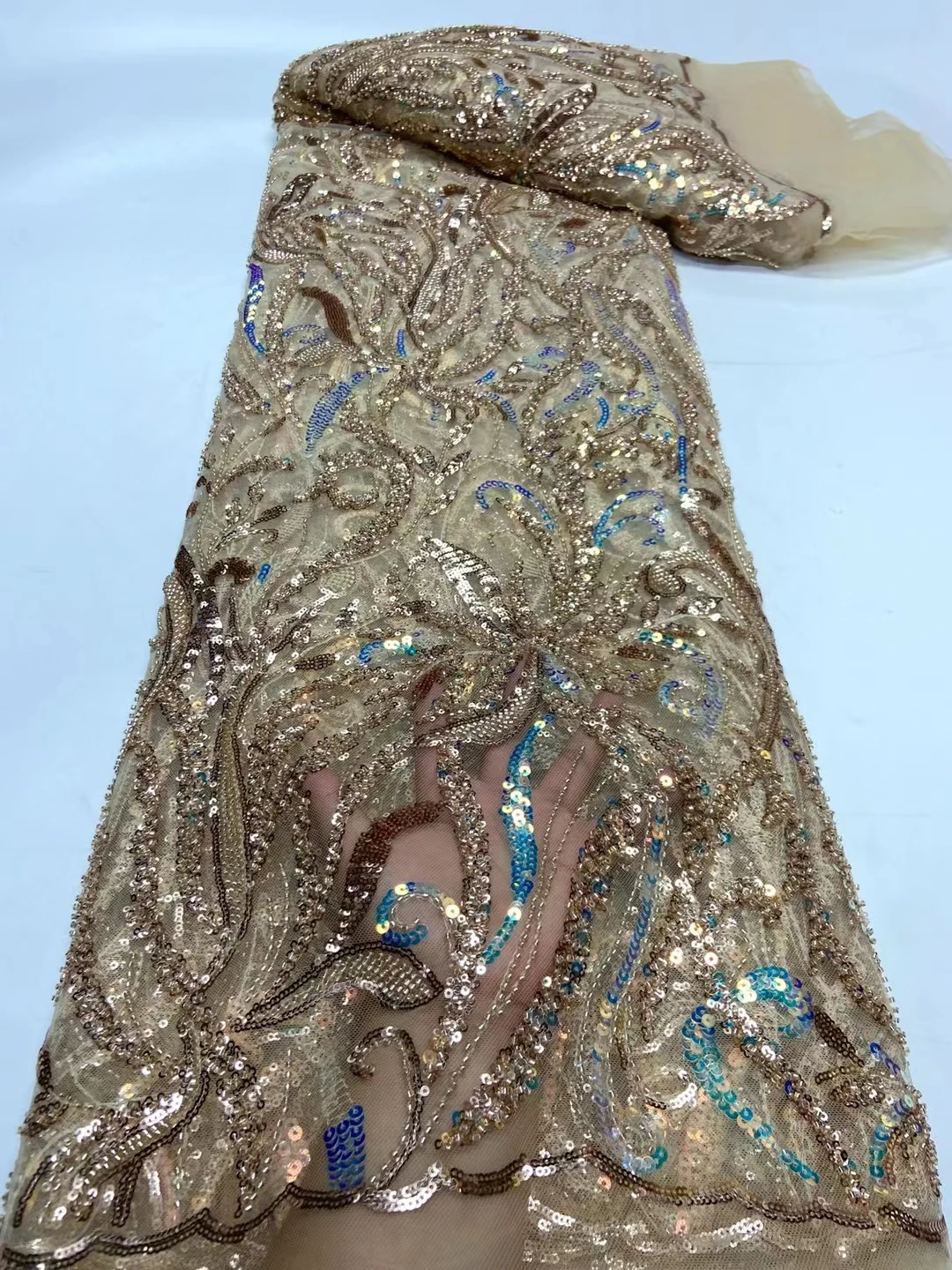

Latest Luxury Elegant 2023 African Embroidery Bead Tube Lace Fabric Nigerian Sequins Lace Fabric For Wedding Party Dress Jy
