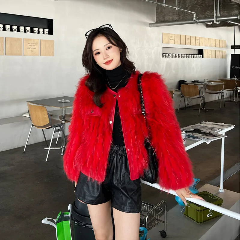 

New sheepskin car raccoon fur coat for women