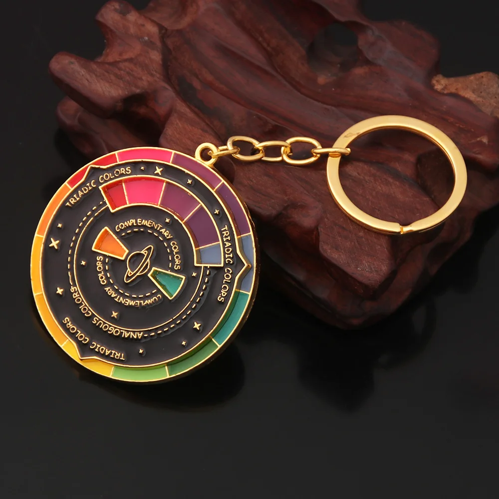 Spinning Color Compass Enamel Keychain Novelty Rotatable Palette Keychains Color Wheel for Car Aesthetic Accessories Gifts