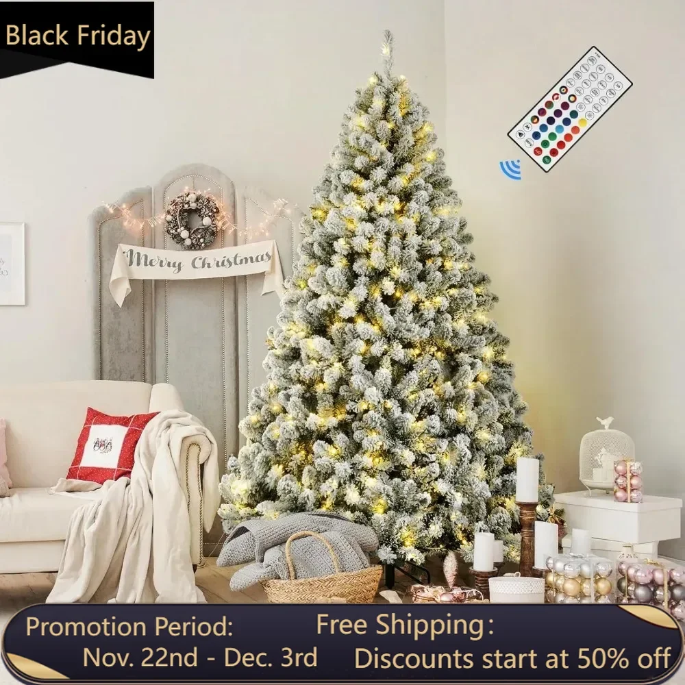 7.5ft Prelit Snow Flocked Artificial Holiday Christmas Tree, Full Snow Branch Tips for Home, Office, Party Decoration, 7.5 FT