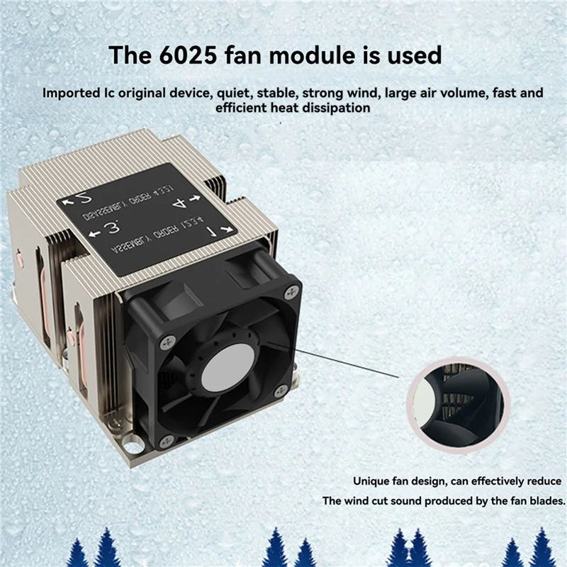 AA60-2X LGA3647-2U-R83 Pendingin 240W untuk Lga 3647 Radiator Tipe Sempit 2U Heat Sink 4 Pipa Panas Kipas Pendingin Tiup Samping