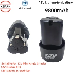Batería recargable de iones de litio, destornillador eléctrico, taladro, mini herramienta de amoladora angular, 12V, 9800mAh, nuevo