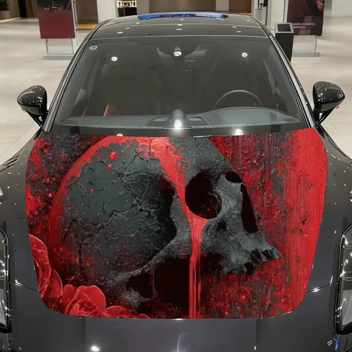 Black skeleton Car hood packaging sticker, PVC material, self-adhesive waterproof, anti-slip paint, car exterior decoration acce