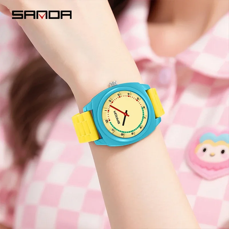 SANDA 여성 시계 패션 심플 러블리 디지털 쿼츠 시계 캐주얼 젤리 멀티컬러 실리콘 유니섹스 시계 학생 손목시계