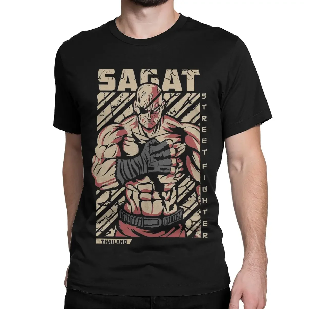 Funny Sagat Streets Fighters T-Shirt for Men O Neck 100% Cotton T Shirt Game Short Sleeve Tee Shirt Graphic Printed Clothing