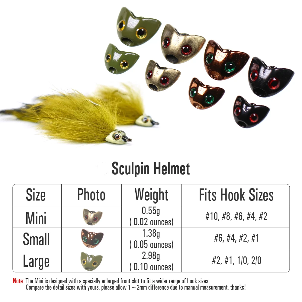 10PCS Fly Tying Fish Head Fish Mask Streamer Tying Size S L Sculpin Helmet Streamer Fish Skull