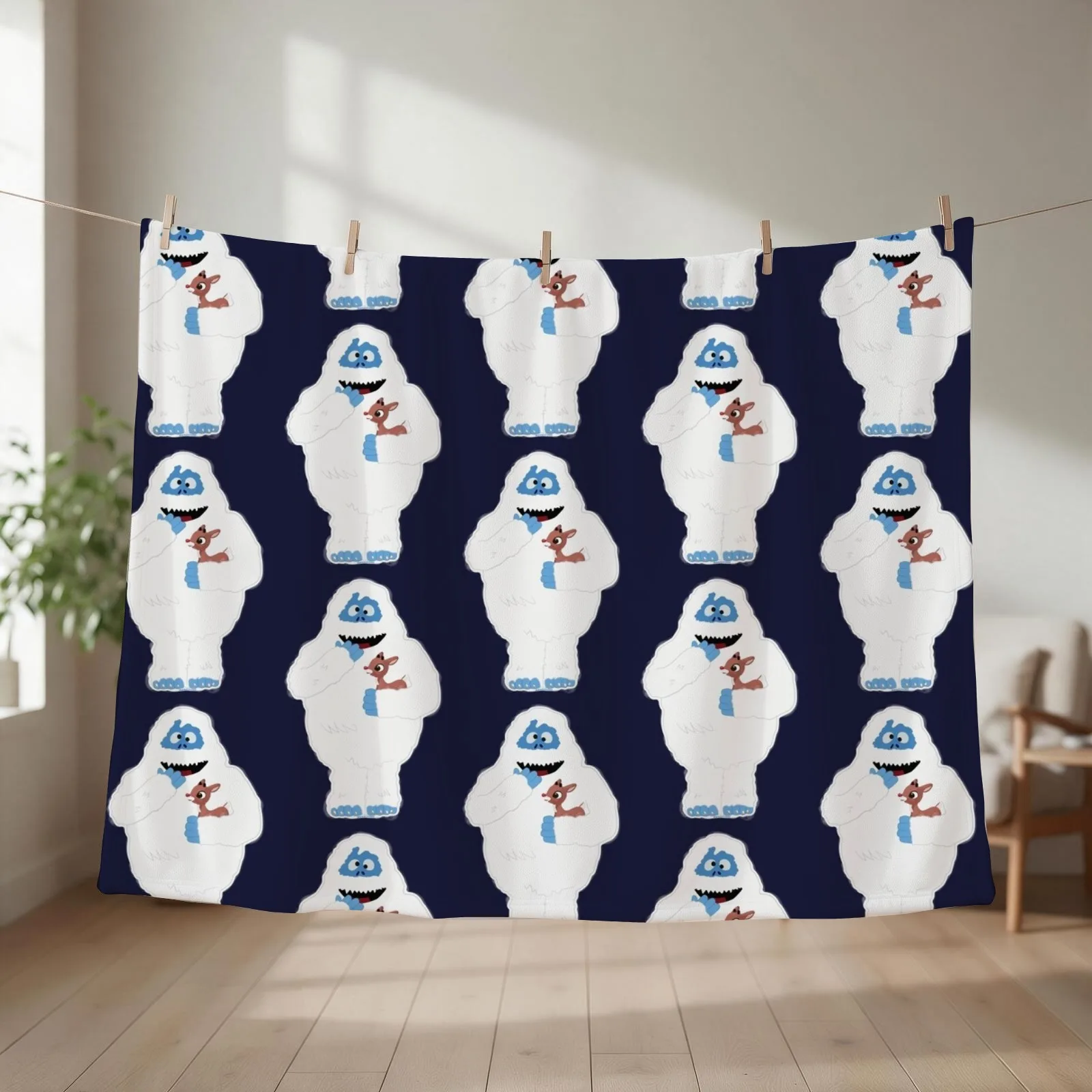 Classic Christmas Abominable Snowman with Rudolph ? GraphicLoveShop Throw Blanket Hairys Travel bed plaid Blankets