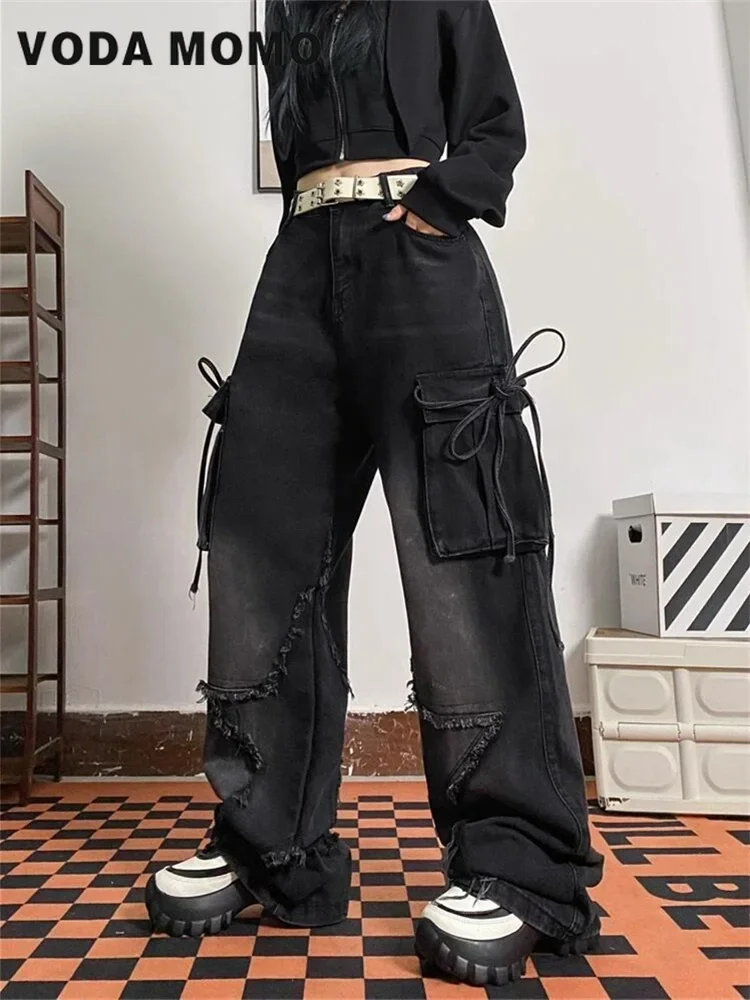 Women 2024 Harajuku Denim Trousers Y2k Aesthetics Clothes Cargo Jeans Baggy Vintage Design sense Aesthetic High Waist Pants