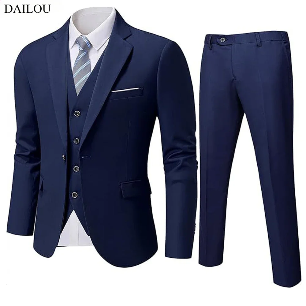 High Quality Wedding Suits For Men Elegant Blazers Set 3 Pieces Jackets Vest Pants Luxury Business Formal 2024 Full Coats