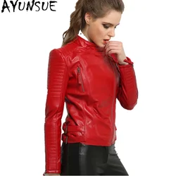 AYUNSUE 100% Echt Schaffell Mantel Jacke Weiblichen Echtem Leder Jacke Frauen Kurz Schlank Jacken Oberbekleidung jaqueta feminina couro