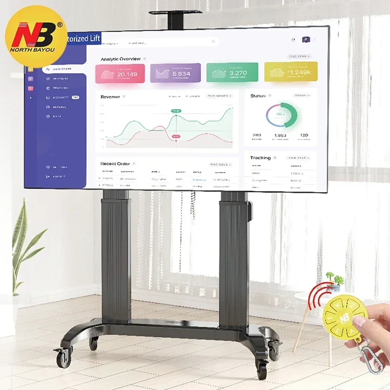 

2025 North Bayou NB TW100 75-110" Height Adjustable Electric Motorized LCD TV Floor Stand Mount Mobile TV Trolley Cart