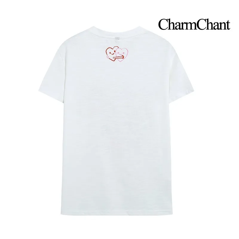CHARMCHANT Women's Casual Letter Print T‑Shirt Crew Neck Short Sleeve Heart Graphic Loose Fit Tees Daily Streetwear Summer 2026