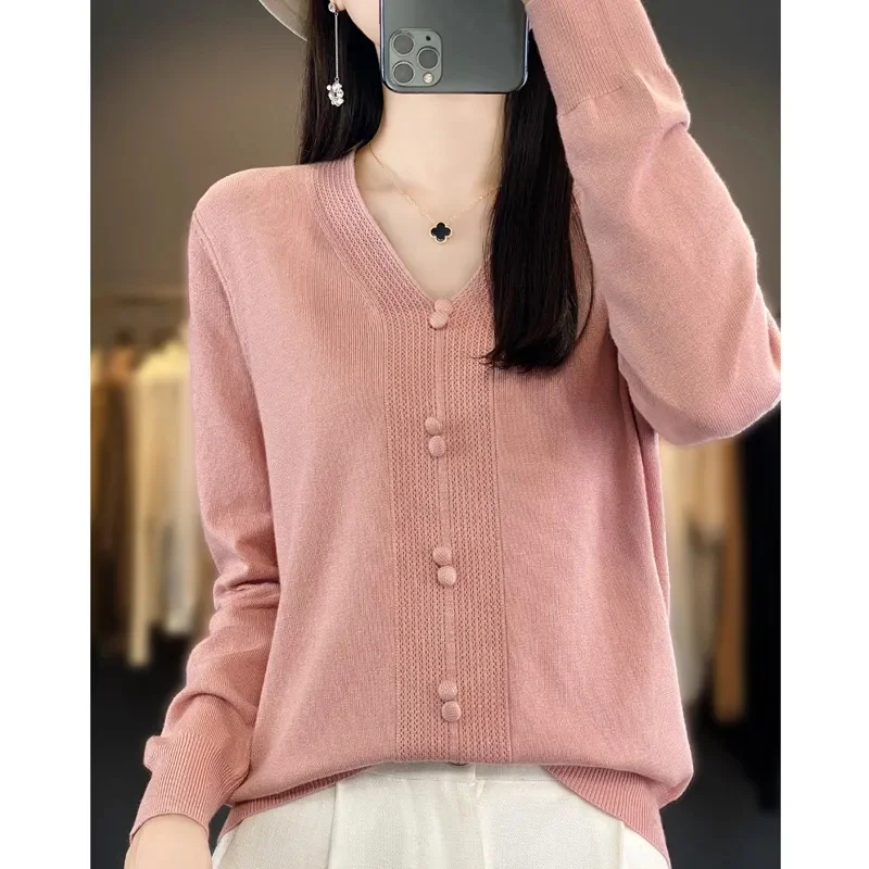 

2024 New Women Sweater Spring Autumn Knitted Pullovers V-neck Slim Fit Bottoming Shirts Solid Soft Knitwear Jumpers Basic Sweate