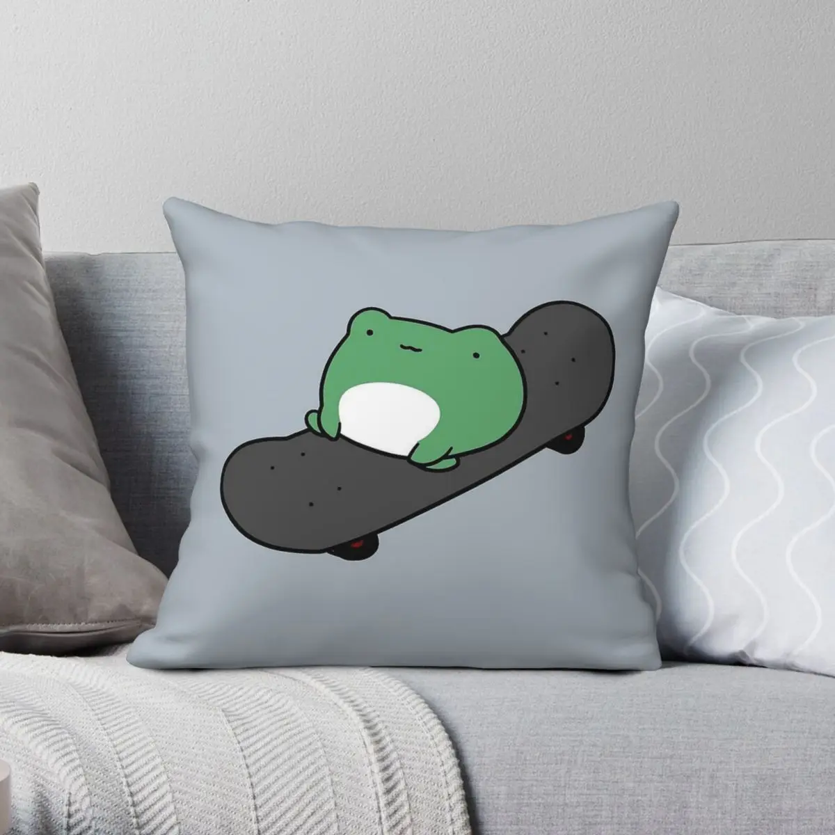 Skateboarding Frog Square Pillowcase Polyester Linen Velvet Creative Zip Decor Home Cushion Cover Wholesale 45x45