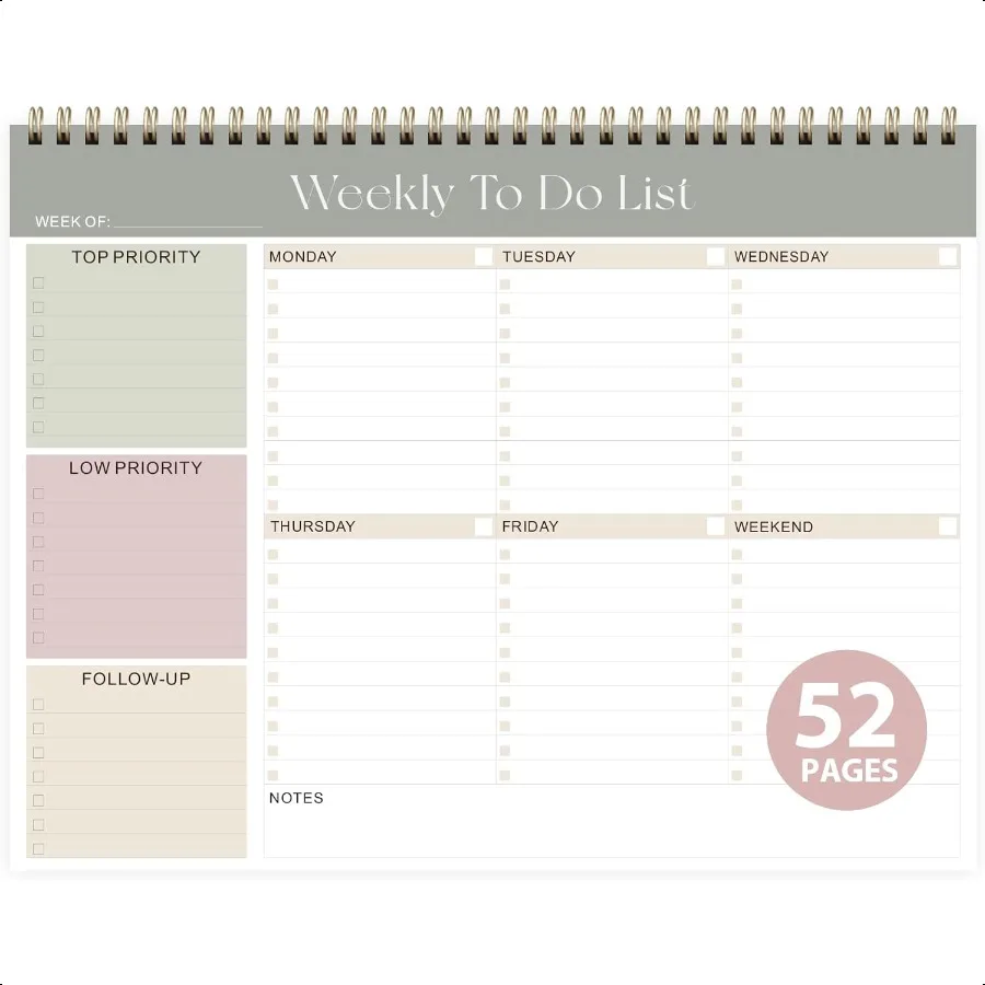 

Weekly To Do List Notepad Undated Planner with 52 Sheets 8.5''x11'' Desk Weekly Planner for Women Man Home School Work (AGreen)