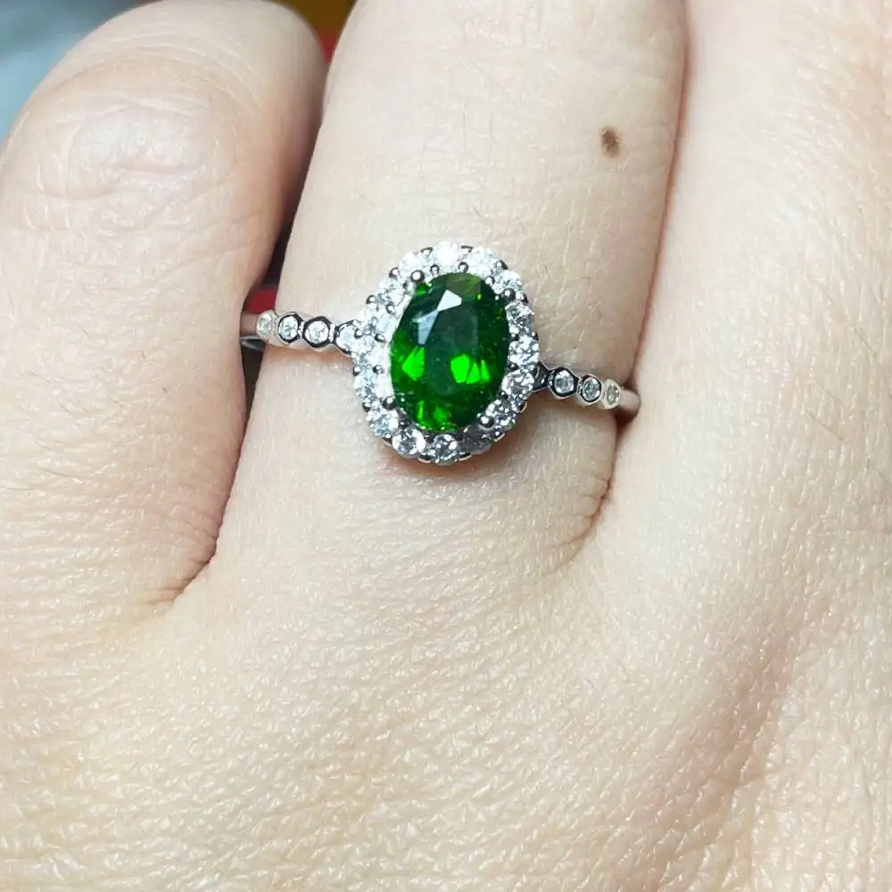 1ring 925 sterling silver natural green diopside adjustable ring for women ring for gift stone size approx5*7mm