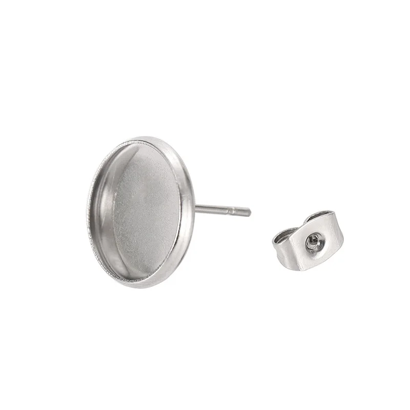 50pcs Stainless Steel Blank Earring Base Settings With Earring Plug Cabochon Stud DIY Jewelry Making Findings Earring Accessorie
