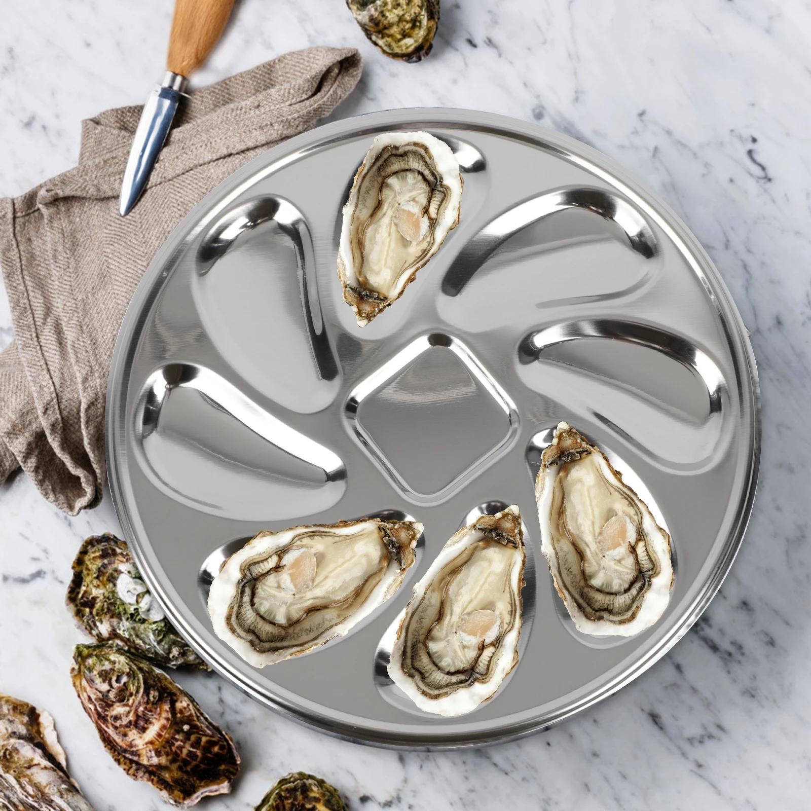 

1 set Oyster Platter Seafood Tool Stainless Steel Plate Serving Snack Serving Plate Restaurant Bar Snack Food Utensils Reusable