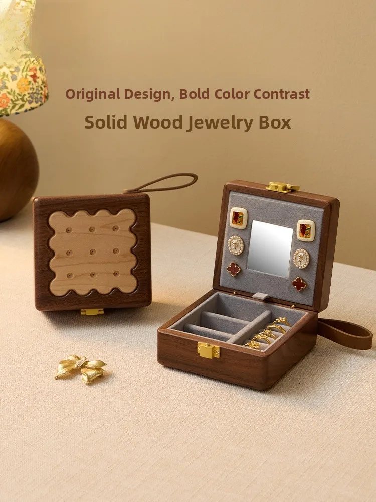 

Деревянная шкатулка для украшений Fanhuan: портативная, маленькая, милая, для подарков на день рождения и Новый год, для хранения аксессуаров, органайзер для спальни