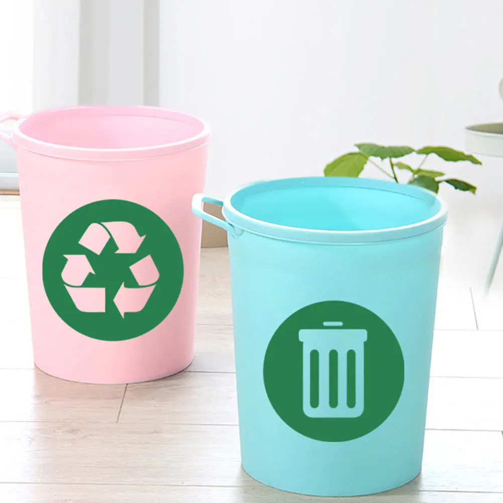 

2 Pcs Decoration Wall Stickers Waste Sorting Kitchen Bin Round Label Recycle Container Green Adhesive Trash Can