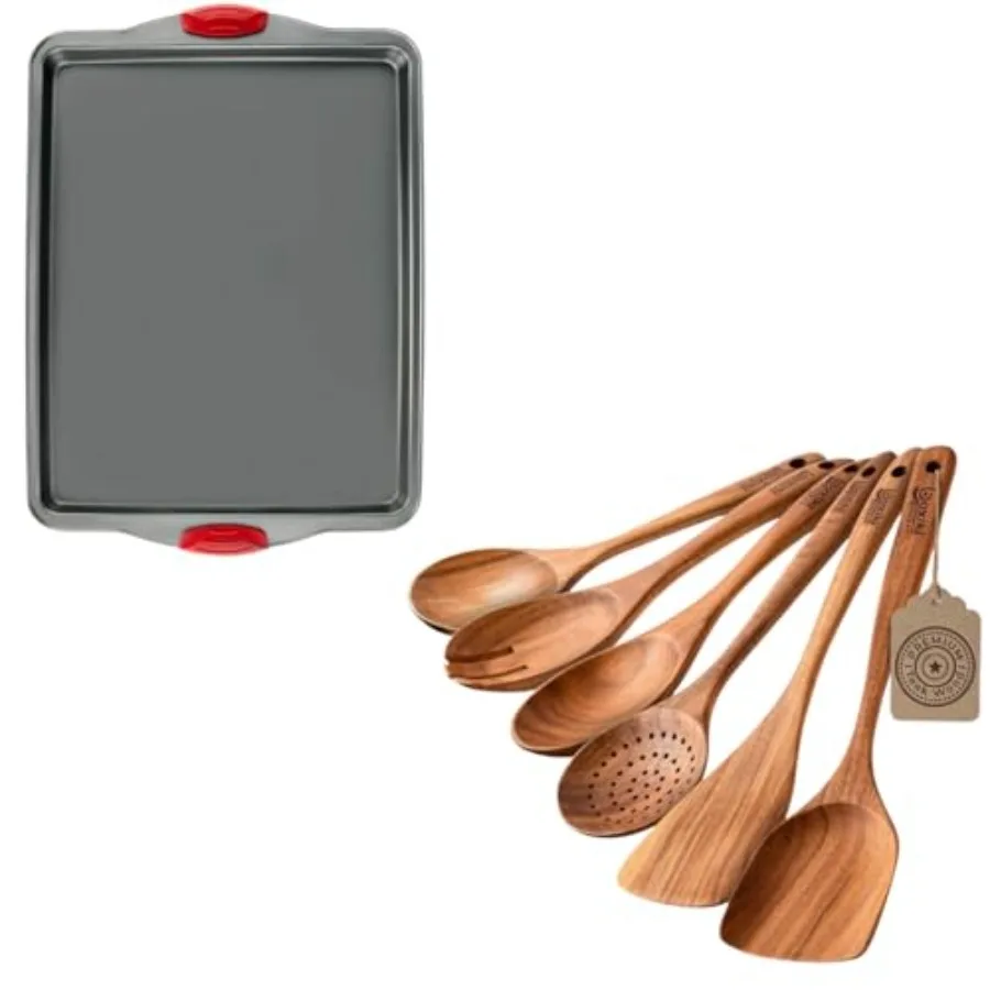 

Превосходный набор для выпечки и приготовления пищи Антипригарный лист для выпечки и роскошный набор посуды из тикового дерева из 6 предметов