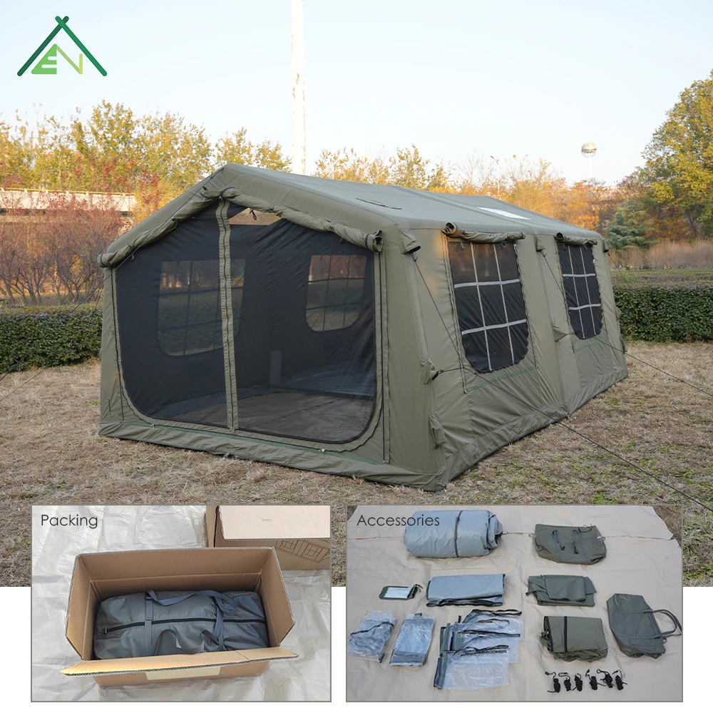 

17.28 Premium Cotton Canvas Inflatable Air Tent 5-6 Person 4 Season Waterproof One Bedroom Living Room Customizable Packaging