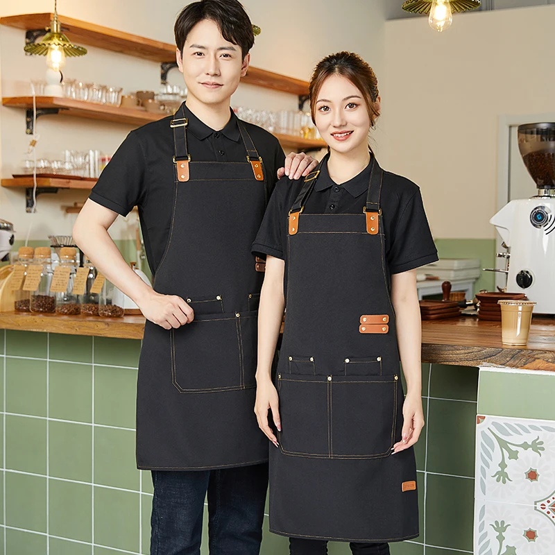 Tablier de cuisine avec logo personnalisé pour hommes et femmes, uniforme de chef, restaurant, bar, magasin, cafés, studios de beauté, nouvelle mode