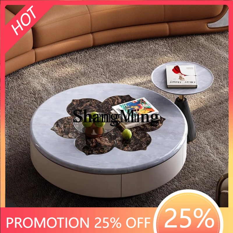 FG good-looking  light luxury round coffee table natural marble villa living room large round table