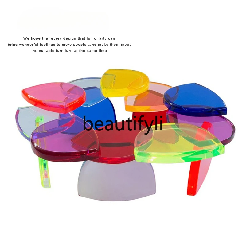 

yj5 Modern creative acrylic colorful splicing round art coffee table